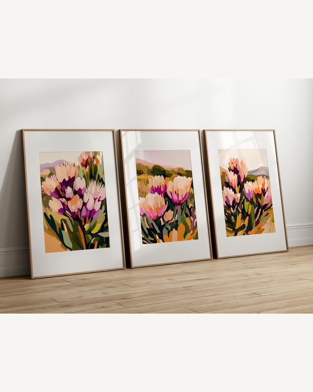 Protea & Fynbos Wall Art Triptych