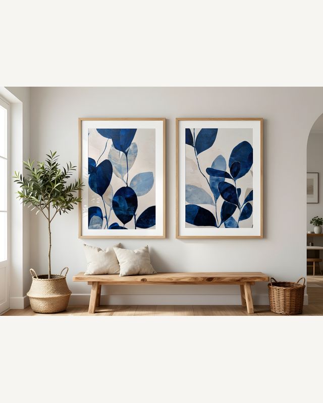 Indigo Abstract Leaf Prints
