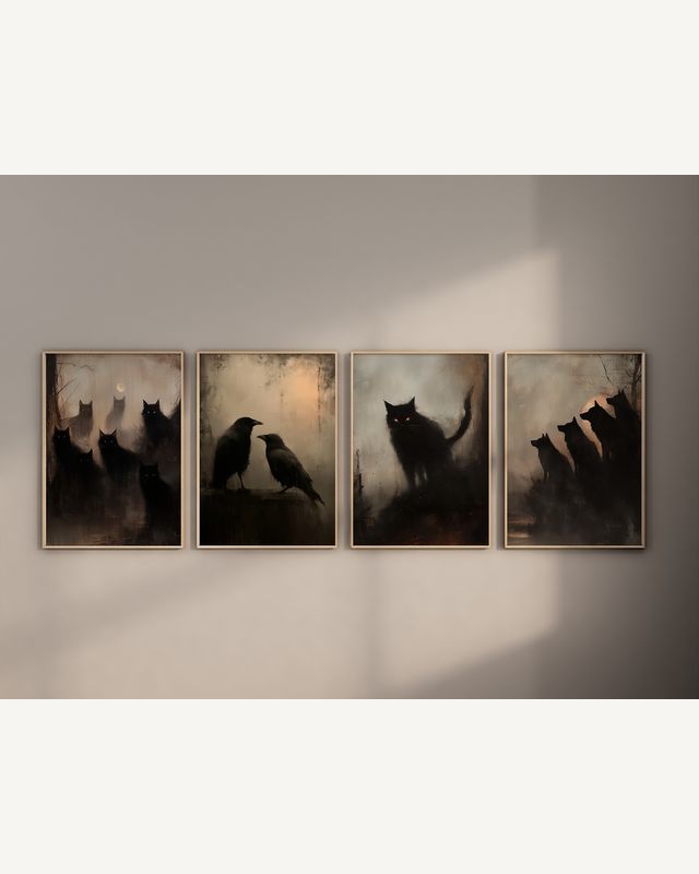 Dark Tonalism Animal Wall Art Set